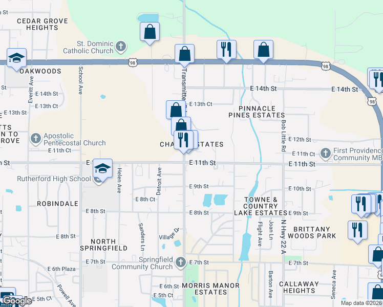 map of restaurants, bars, coffee shops, grocery stores, and more near 3909 East 11th Street in Panama City