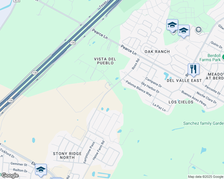 map of restaurants, bars, coffee shops, grocery stores, and more near 12021 Foley Drive in Del Valle