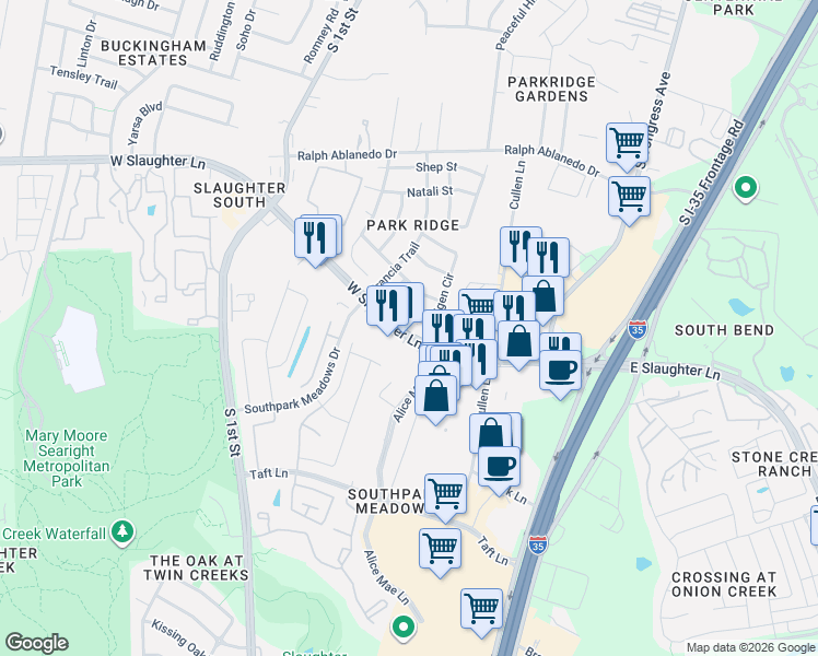 map of restaurants, bars, coffee shops, grocery stores, and more near 9213 Vigen Circle in Austin