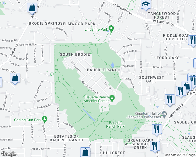 map of restaurants, bars, coffee shops, grocery stores, and more near 10804 Strand Street in Austin