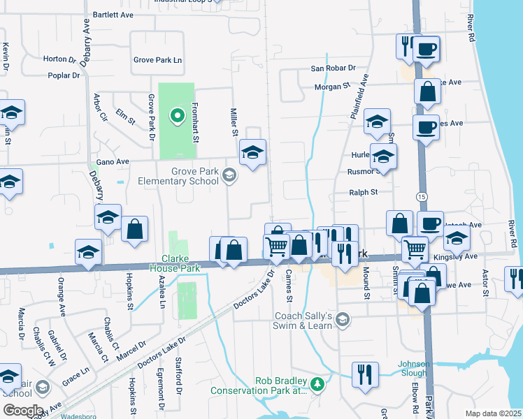 map of restaurants, bars, coffee shops, grocery stores, and more near 1826 Railroad Avenue in Orange Park