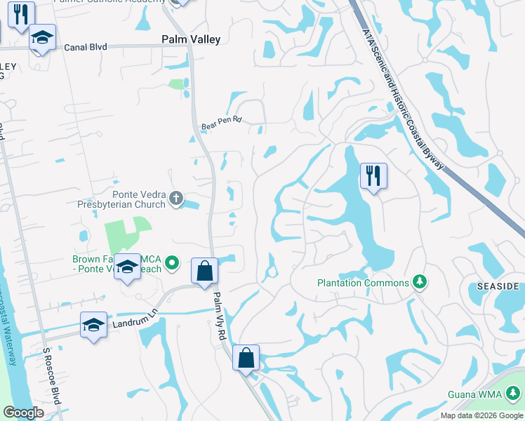 map of restaurants, bars, coffee shops, grocery stores, and more near 112 Carriage Court in Ponte Vedra Beach