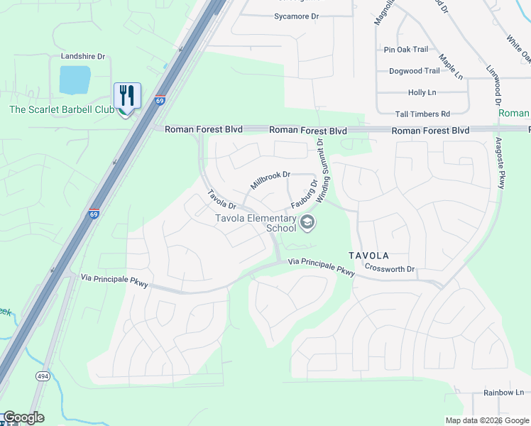 map of restaurants, bars, coffee shops, grocery stores, and more near 18870 Swansea Creek Drive in New Caney