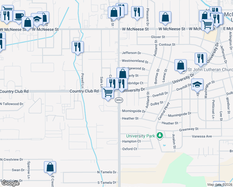 map of restaurants, bars, coffee shops, grocery stores, and more near 4940 Lake Street in Lake Charles