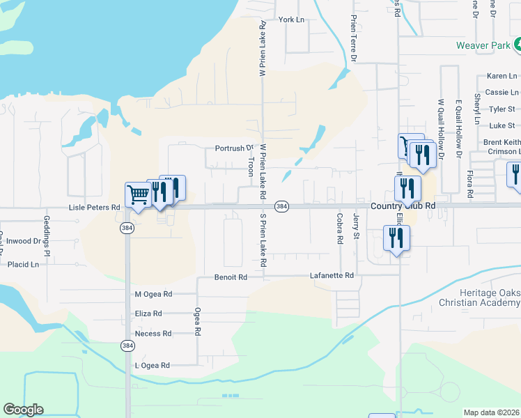map of restaurants, bars, coffee shops, grocery stores, and more near 4931 S Prien Lake Rd in Lake Charles