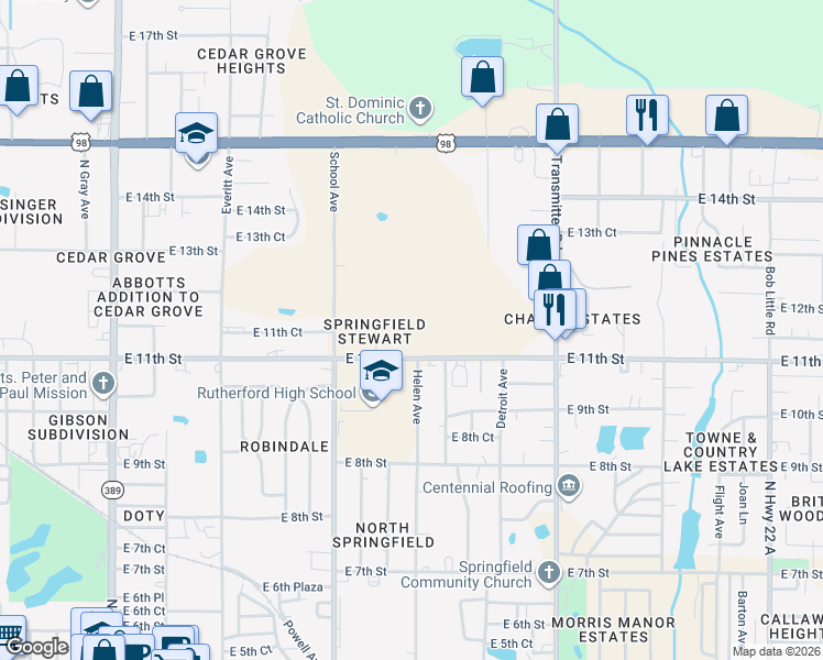 map of restaurants, bars, coffee shops, grocery stores, and more near 3601 East 11th Street in Panama City