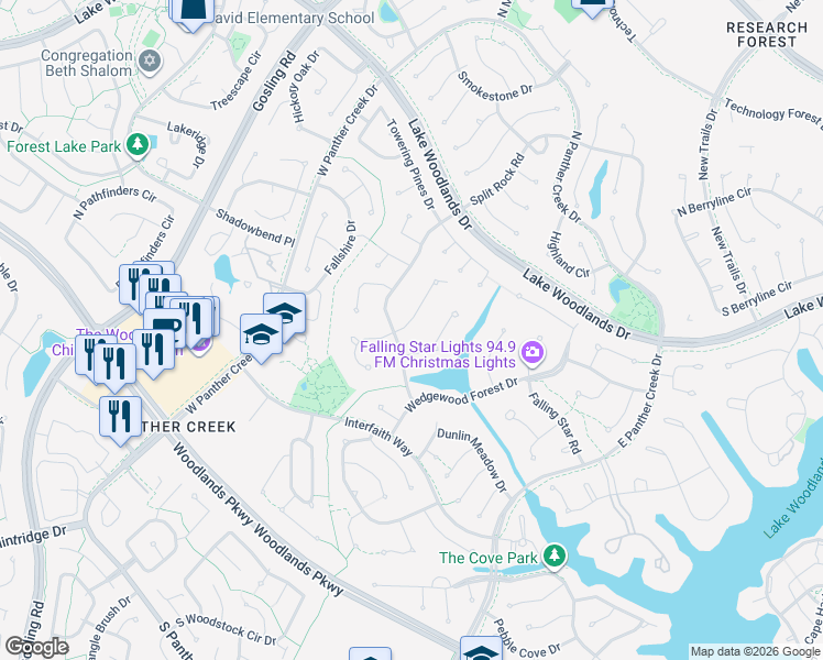 map of restaurants, bars, coffee shops, grocery stores, and more near 1 West Wedgewood Glen in Spring