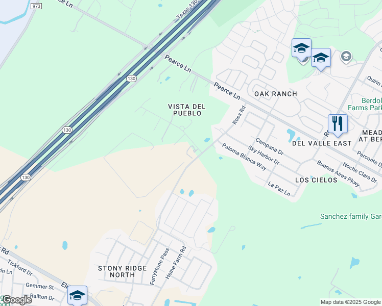 map of restaurants, bars, coffee shops, grocery stores, and more near 12021 Foley Drive in Del Valle