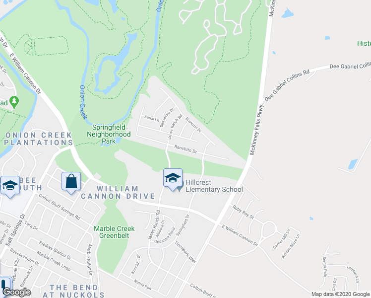 map of restaurants, bars, coffee shops, grocery stores, and more near 6821 Ranchito Drive in Austin