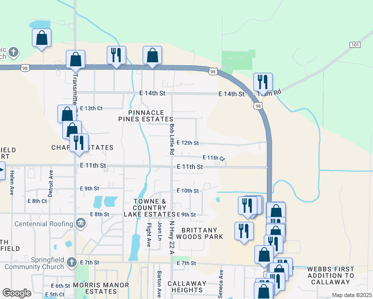 map of restaurants, bars, coffee shops, grocery stores, and more near 5107 E 12th St in Panama City