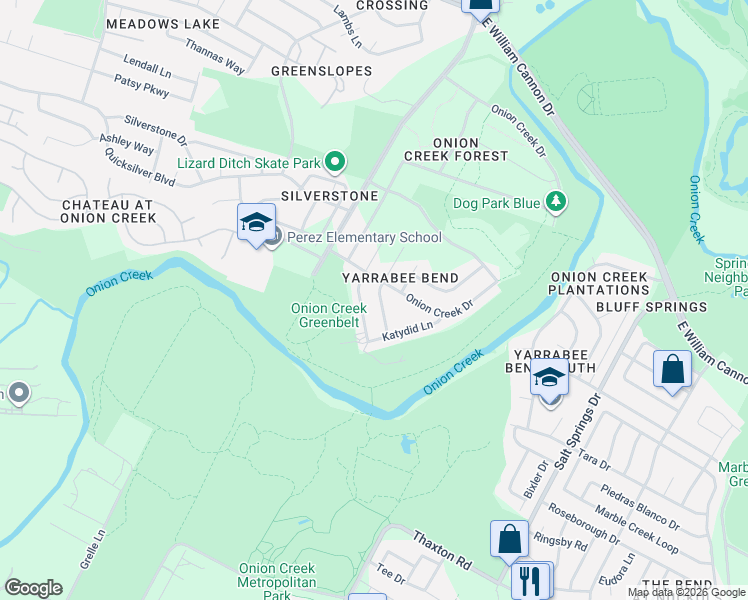 map of restaurants, bars, coffee shops, grocery stores, and more near 7506 Wild Onion Drive in Austin
