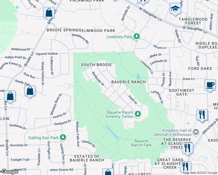 map of restaurants, bars, coffee shops, grocery stores, and more near 3305 Lynnbrook Drive in Austin