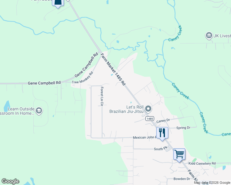 map of restaurants, bars, coffee shops, grocery stores, and more near 19166 Farm to Market 1485 in New Caney