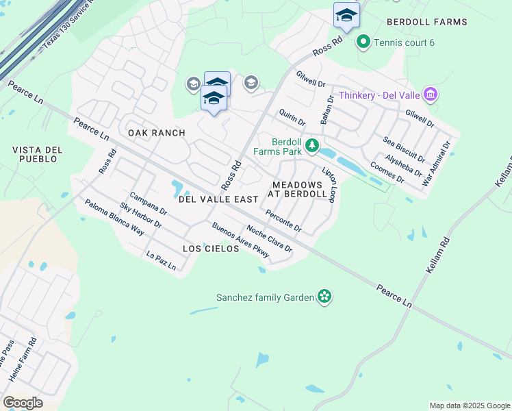 map of restaurants, bars, coffee shops, grocery stores, and more near 12800 Pearce Lane in Del Valle
