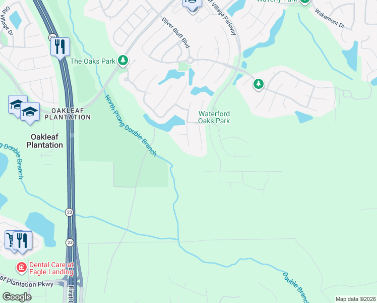 map of restaurants, bars, coffee shops, grocery stores, and more near 1368 Akron Oaks Drive in Orange Park