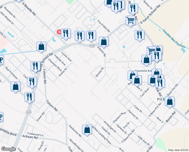 map of restaurants, bars, coffee shops, grocery stores, and more near 111 Barracuda Street in Lafayette