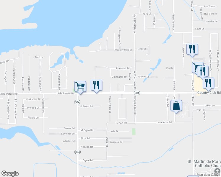 map of restaurants, bars, coffee shops, grocery stores, and more near 4899 Pine Valley Way in Lake Charles
