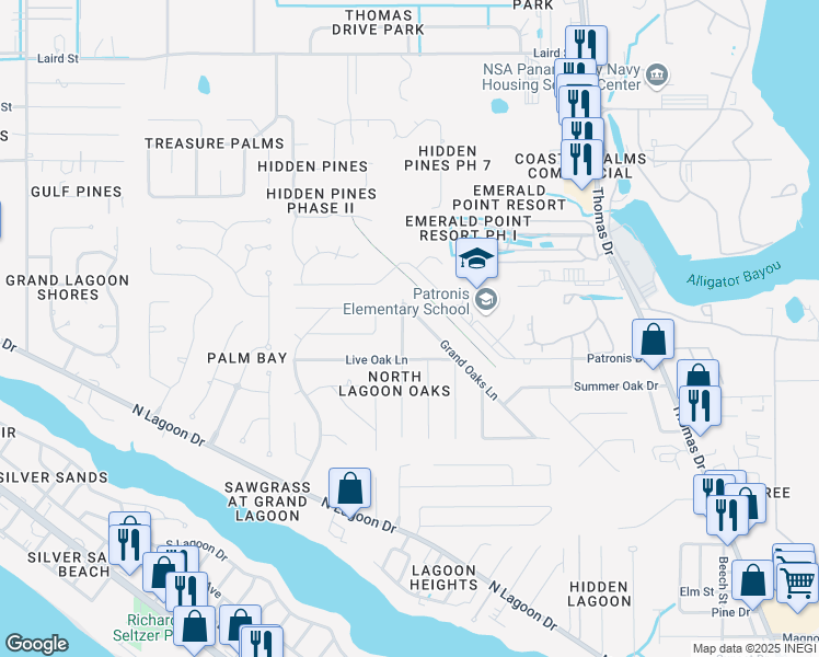 map of restaurants, bars, coffee shops, grocery stores, and more near 2709 North Pleasant Oak Court in Panama City