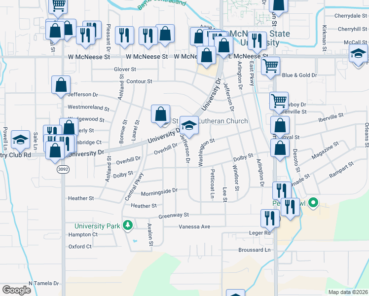map of restaurants, bars, coffee shops, grocery stores, and more near in Lake Charles