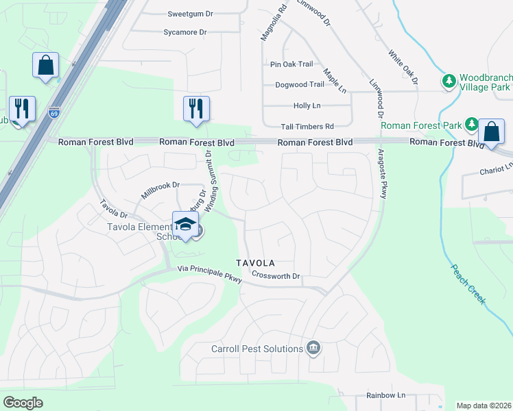 map of restaurants, bars, coffee shops, grocery stores, and more near 18799 Laurel Hills Drive in New Caney