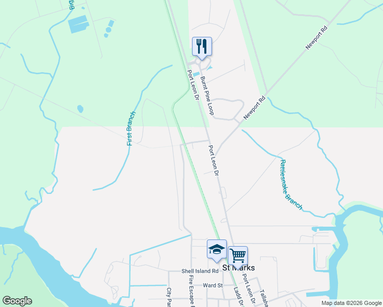 map of restaurants, bars, coffee shops, grocery stores, and more near 14 Ivey Adams Street in Saint Marks