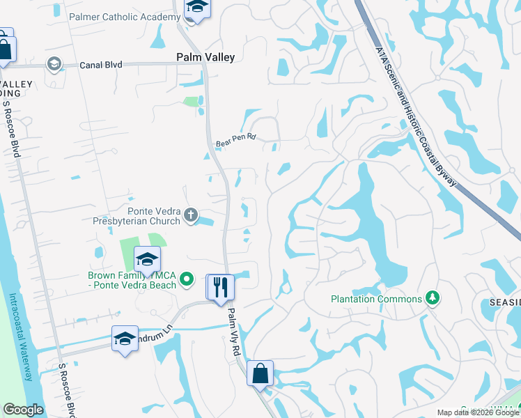 map of restaurants, bars, coffee shops, grocery stores, and more near 124 Strong Branch Drive in Ponte Vedra Beach