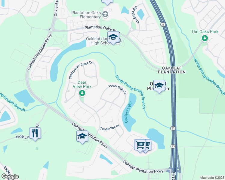 map of restaurants, bars, coffee shops, grocery stores, and more near 3370 Classic Oak Court in Orange Park