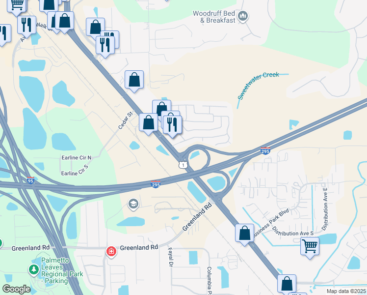 map of restaurants, bars, coffee shops, grocery stores, and more near 11081 Philips Highway in Jacksonville