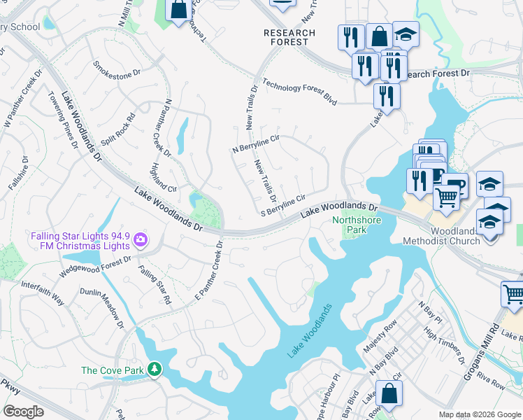 map of restaurants, bars, coffee shops, grocery stores, and more near 2 English Glade Court in Spring