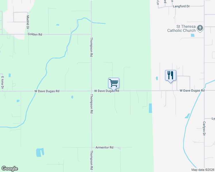 map of restaurants, bars, coffee shops, grocery stores, and more near 1205 West Dave Dugas Road in Sulphur