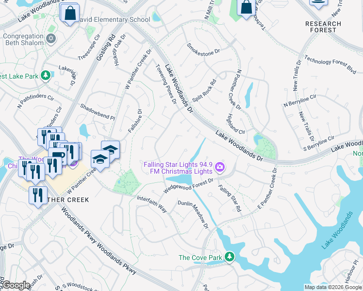 map of restaurants, bars, coffee shops, grocery stores, and more near 43 West Wedgewood Glen in Spring
