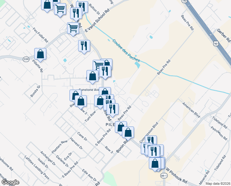 map of restaurants, bars, coffee shops, grocery stores, and more near 125 Avalon Street in Lafayette