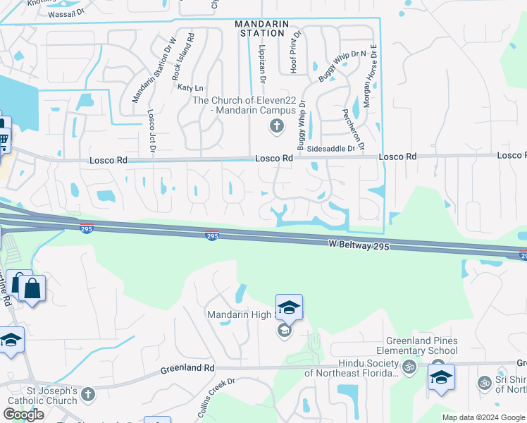 map of restaurants, bars, coffee shops, grocery stores, and more near 11235 Southbury Place in Jacksonville