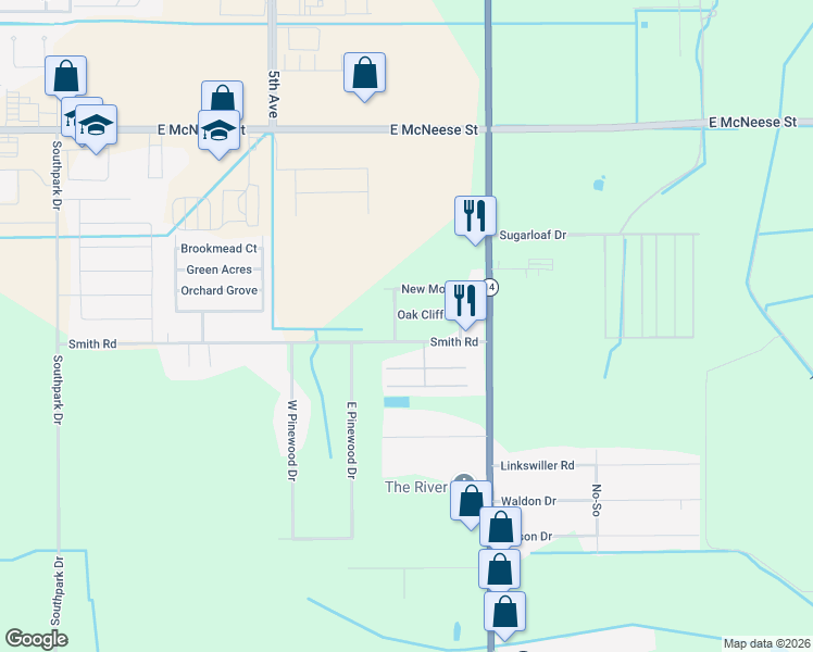 map of restaurants, bars, coffee shops, grocery stores, and more near 2404 Oak Cliff Street in Lake Charles