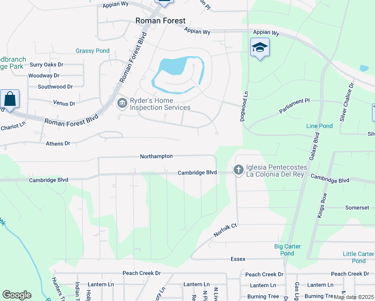 map of restaurants, bars, coffee shops, grocery stores, and more near 25573 Northampton in New Caney