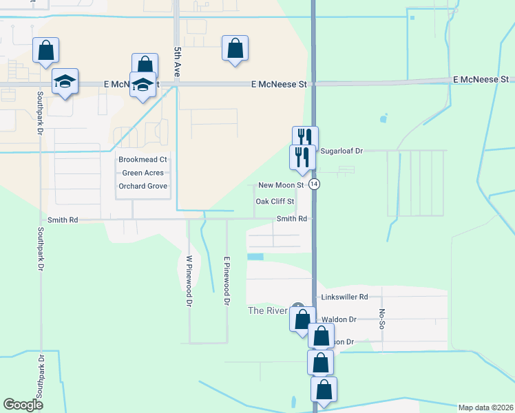 map of restaurants, bars, coffee shops, grocery stores, and more near 2404 Oak Cliff Street in Lake Charles