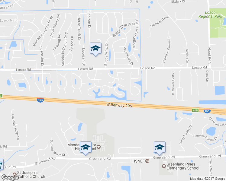 map of restaurants, bars, coffee shops, grocery stores, and more near 11260 Southington Place in Jacksonville