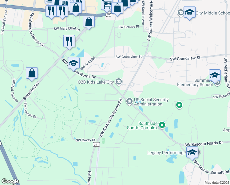 map of restaurants, bars, coffee shops, grocery stores, and more near 1648 Southwest Judy Glen in Lake City