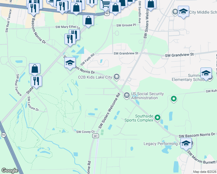 map of restaurants, bars, coffee shops, grocery stores, and more near 1735 Southwest Judy Glen in Lake City