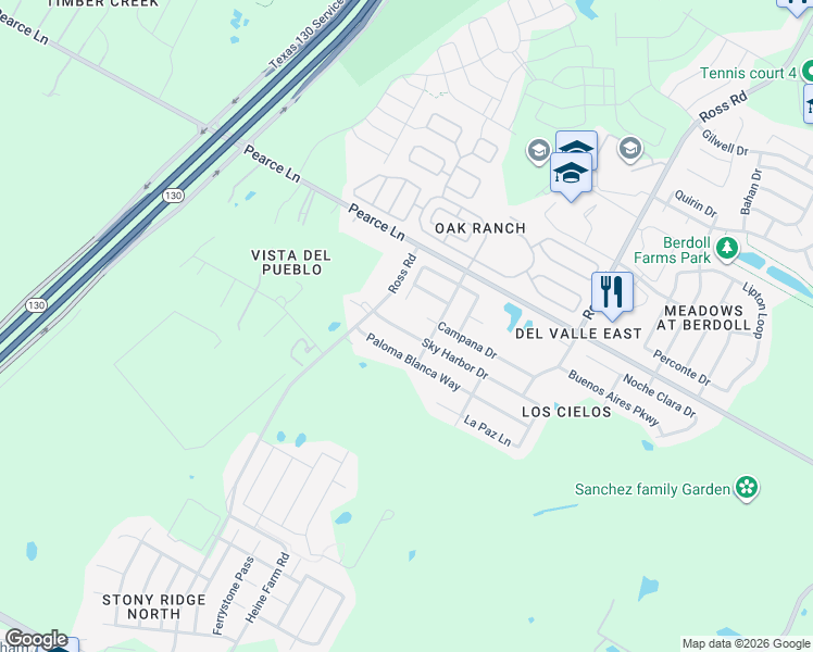 map of restaurants, bars, coffee shops, grocery stores, and more near 12304 Sky Harbor Drive in Austin