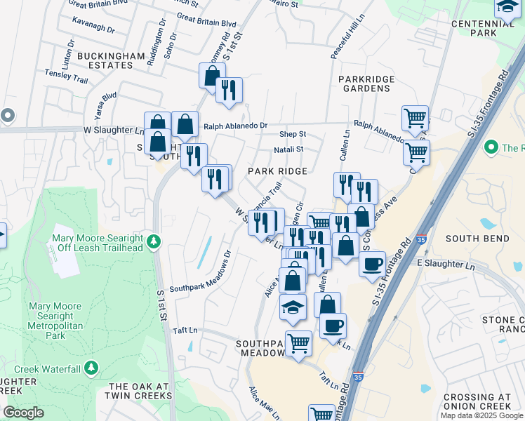 map of restaurants, bars, coffee shops, grocery stores, and more near 9261 Vigen Circle in Austin