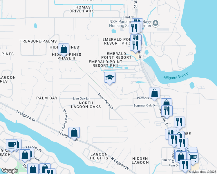 map of restaurants, bars, coffee shops, grocery stores, and more near 7400 Patronis Dr in Panama City Beach