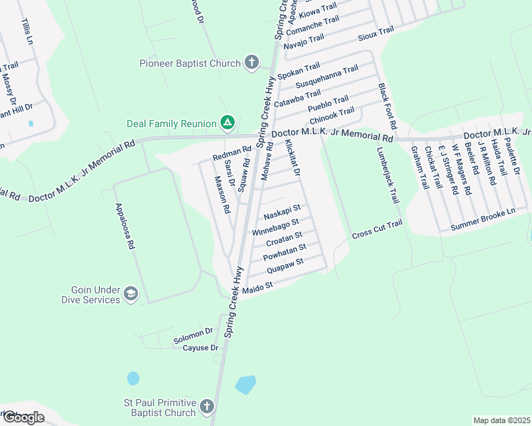 map of restaurants, bars, coffee shops, grocery stores, and more near 12 Naskapi Street in Crawfordville