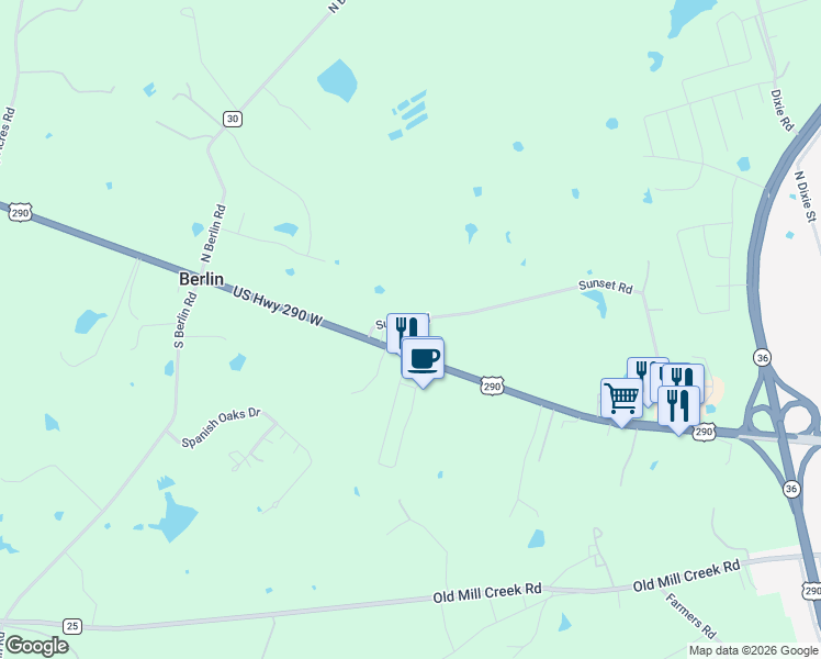 map of restaurants, bars, coffee shops, grocery stores, and more near 2860 U.S. 290 in Brenham