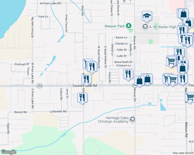map of restaurants, bars, coffee shops, grocery stores, and more near 4812 W Quail Hollow Dr in Lake Charles