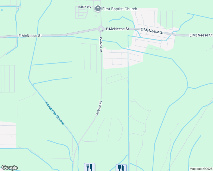 map of restaurants, bars, coffee shops, grocery stores, and more near Corbina Road in Lake Charles