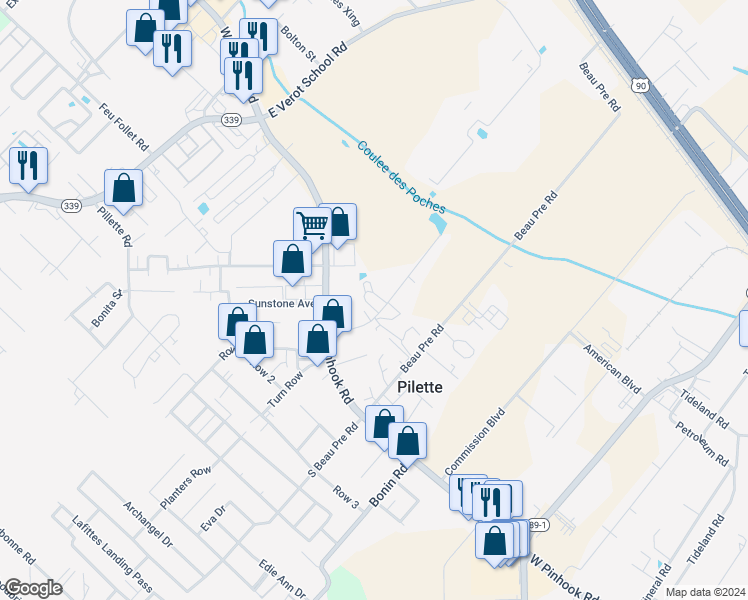 map of restaurants, bars, coffee shops, grocery stores, and more near 125 Avalon Street in Lafayette