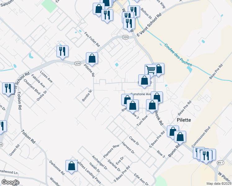 map of restaurants, bars, coffee shops, grocery stores, and more near 412 Vieux Orleans Circle in Lafayette