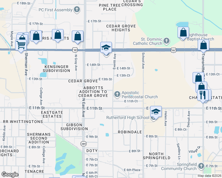 map of restaurants, bars, coffee shops, grocery stores, and more near 2826 East 12th Street in Panama City