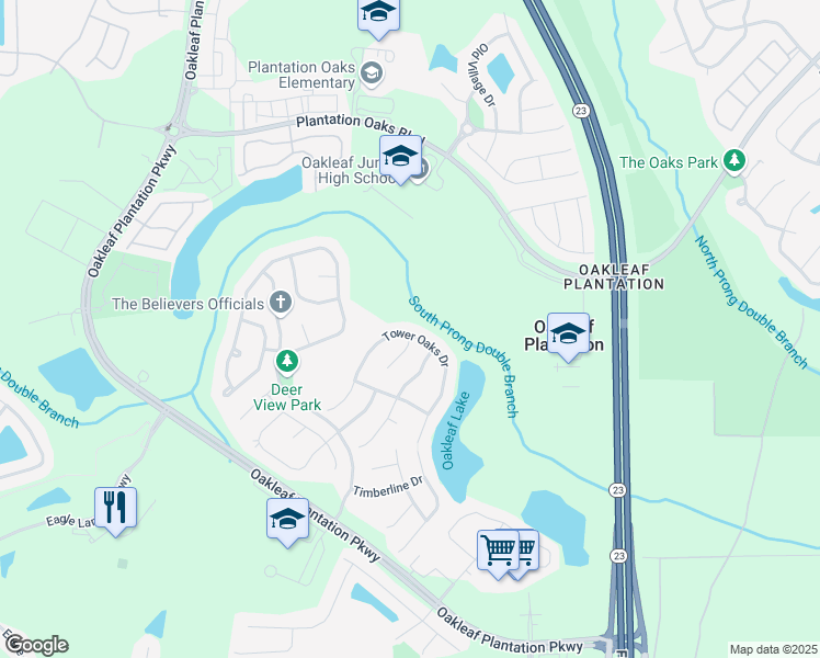 map of restaurants, bars, coffee shops, grocery stores, and more near 3112 Tower Oaks Drive in Orange Park